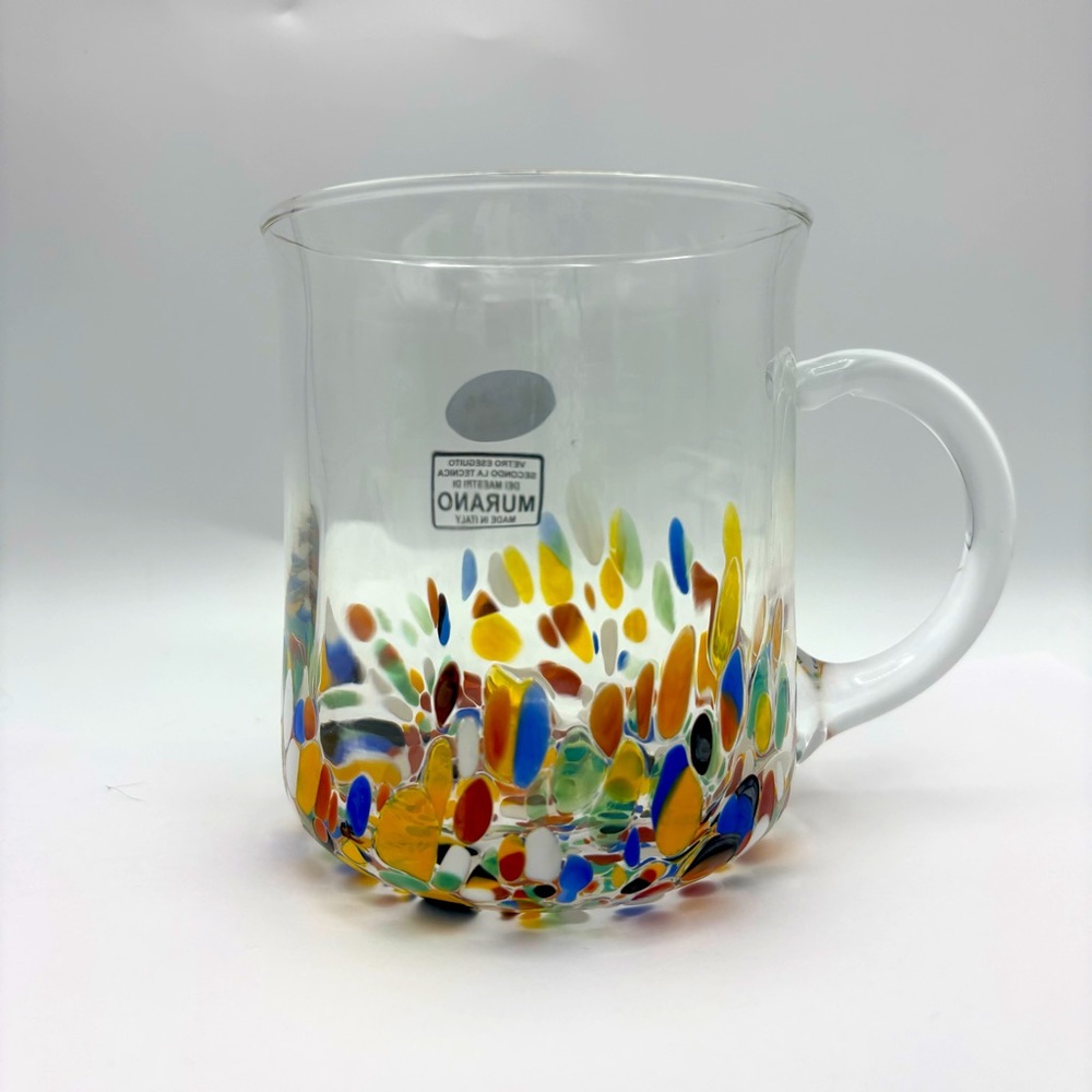 Murano White Crystal Confetti Studio Art Glass Mug NWT - Picture 3 of 6